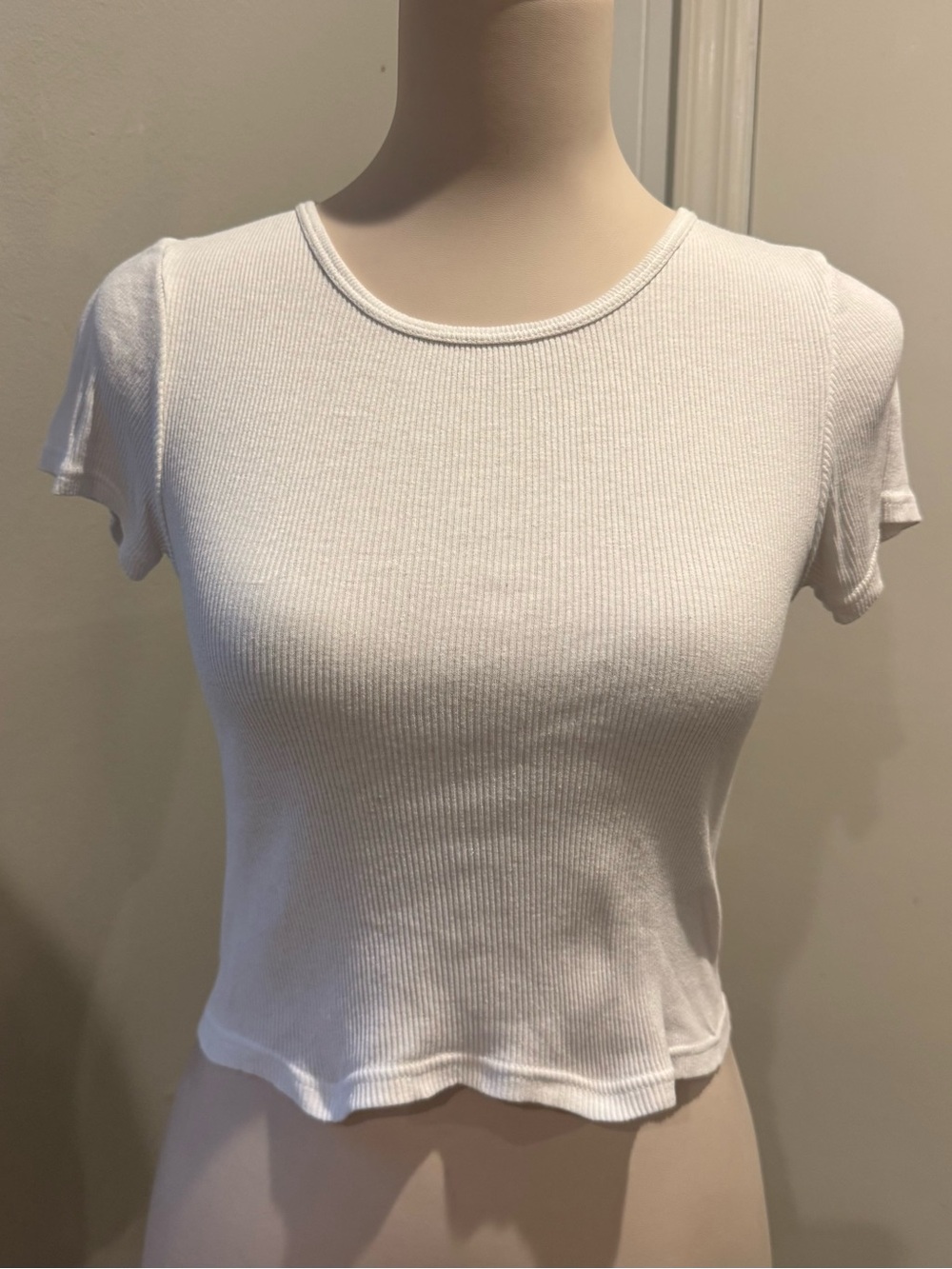 Brandy Melville White Ribbed Crop Baby Tee 100% Cotton | One Size (fits XS/S)